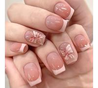 24 piezas de uñas cortas cuadradas adhesivas con flores, cubiertas completas, punta francesa falsa, suministros de manicura a presión