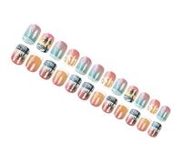 24 piezas de uñas cuadradas, cubiertas completas brillantes, veranos falsos, suministros de manicura para mujer
