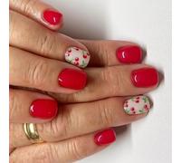 24 Piezas De Uñas Falsas Cuadradas Presione Sobre Colas Artificiales En Diseños Cerezas Consejos Franceses Diseño Uñas