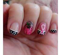 24 piezas de uñas postizas a presión con lazo de rosa, lunares, manicura francesa, fácil aplicación, belleza al instante, elegante, manicura francesa para mujeres