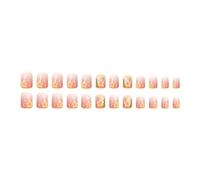 24 piezas de uñas postizas de flores dulces brillantes, forma cuadrada corta, uñas postizas brillantes para niñas y mujeres, juego de manicura en polvo centelleante para fiestas