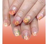 24 piezas de uñas postizas de flores dulces brillantes, uñas postizas cortas cuadradas brillantes para niñas y mujeres, fiestas, uso diario, pezuñas cortas