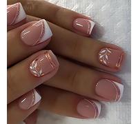 24 piezas de uñas postizas de punta francesa, cuadradas, cortas, acrílicas, simples, cubiertas completas, para mujer