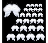 24 Piezas Decoracion Arbol Navidad Alas de Angel, Alas de Plumas de Ángel de Navidad Blancas Decoración Colgante para Fiestas de Navidad Bodas Decoraciones (6 Tamaños)