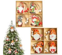 24 Piezas Decoración Navidad Árbol, Adornos Colgantes De Madera, Papá Noel Rojo Con Cuerda Para Decoración Navideña