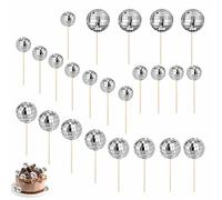 24 Piezas Decoracion Tarta Discoteca, Decoración de Pasteles de Bola de Discoteca de los Años 70 Mini Bolas de Discoteca para cumpleaños, suministros