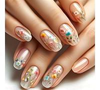 24 Piezas Diseños De Flores Elegantes Presionados En Las Uñas Manicura Artificial Peque Para Diariamente Y Trabaja Cualquier Ocasión Para Día De Valentín