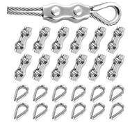 24 Piezas Dúplex Abrazadera de Cable con M3 Guardacabos, Abrazaderas de Cuerda de Cable Acero Inoxidable 304, Reutilizable M3 Clip de Cuerda de Alambre para Cables 3mm, Tendederos Fijos, Toldos