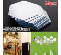 24 piezas Espejo 3D Pegatinas de pared hexagonal Pegatinas artísticas desmontables Decoración del salón Mural DIY Montaje creativo 46x40x23mm