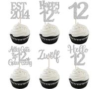24 piezas EST 2014 Cupcake Toppers 12th Cumpleaños Decoración para Pasteles Glitter Doce Feliz Cumpleaños 12 Decoración para Pasteles para Saludos en 12 Años Aniversario Fiesta Pasteles Decoraciones