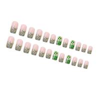 24 piezas Festival Press On Uñas French False Shamrocks Acrílico Short Square Stick On On