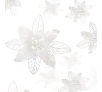 24 Piezas Flores Poinsettia Brillante de Navidad Flores Navideñas Artificiales Adornos de Año Nuevo Árbol de Navidad Boda (Blanco)