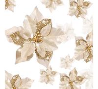 24 Piezas Flores Poinsettia Brillantes de Navidad Flores Navideñas Artificiales Adornos de Año Nuevo Árbol de Navidad Boda (Dorado)