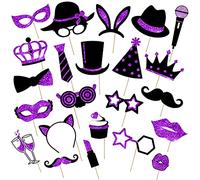 24 Piezas Foto Props de Fiesta Mixta de Sombreros, Copa de Vino, Pintalabios, Corbata, Coronas para Suministros de Fiesta de Graduación de Año Nuevo Boda Cumpleaños (Negro y Morado)