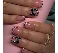 24 piezas French Stick On Nails San Valentín Prensa en las uñas Leopardo Impresión Uñas Falsas Arcos Uñas Artificiales