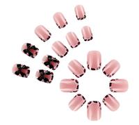24 piezas French Stick On Nails San Valentín Press en las uñas leopardo impresión uñas postizas 3d hojas uñas artificiales