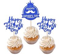 24 piezas Happy Father's Day Cupcake Toppers Best Dad decoración para tartas Super Dad Crown Moustache para Happy Father's Day Party Men Cumpleaños Fiesta Cake Decoration Azul