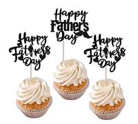 24 piezas Happy Father's Day Cupcake Toppers Glitter Best Dad decoración para tartas Love Dad Moustache Decoración para Happy Father's Day Tema Fiesta Hombres Cumpleaños Decoración de Pastel Negro