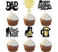 24 piezas Happy Father's Day decoración para tartas con purpurina Best Dad Ever, cupcake, decoración de tarta de papá #1 decoración para tarta de padre, fiesta, color negro y dorado