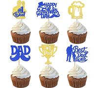 24 piezas Happy Father's Day decoración para tartas con purpurina Best Dad Ever, cupcake, decoración de tarta de papá #1 decoración para tarta de padre, temática, cumpleaños, fiesta, azul y dorado