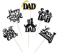 24 piezas Happy Father's Day decoración para tartas con purpurina Best Dad Ever, decoración de tarta Love Father #1 Papá Tie Moustache Hat Glass Cupcake Toppers para el Día del Padre, Tema, Fiesta