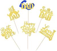 24 piezas Happy Father's Day decoración para tartas con purpurina Best Dad Ever, decoración de tarta Love Father #1 Dad Dad Tie Moustache Hat Glass Cupcake Toppers para el Día del Padre Tema Fiesta