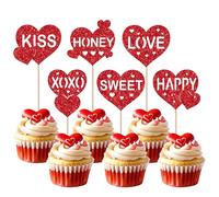 24 piezas Happy Valentine's Day decoración para tartas con purpurina roja dulce amor corazón decoración para tartas besos XoXo Cupcake Toppers para el día de San Valentín aniversario boda cumpleaños