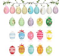 24 Piezas Huevos de Pascua, Colgantes Decoraciones de Huevos de Pascua con Varios Estilos, Decoraciones de Páscua en Colores Pastel, Easter Egg, Huevo Páscua Plastico para Egg Hunt, Hogar Decoración