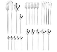 24 Piezas Juego de Cubiertos Acero Inoxidable Cuberterias Completas 6 Personas con Cuberteria Tenedores Cuchillo Cuchara Acabado Pulido Brillante Apto para Lavavajillas | Plata