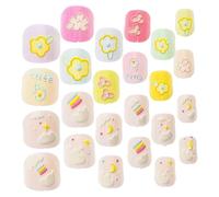 24 Piezas Juego de Uñas Postizas para Niñas, Adhesivas, Plástico | Diseño Decorativo Patrones Lindos, Aplicación Fácil y Retirada Sencilla, para Cumpleaños y Acción de Gracias