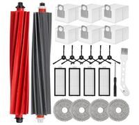 24 Piezas Kit de Recambios Adecuadas para Roborock Qrevo Master/Qrevo Slim Robot Aspirador, 2 Cepillo Principal, 6 Bolsas de Polvo, 4 Trapos, 6 Cepillos Laterales, 4 Filtros, 1 Cepillo Pequeño