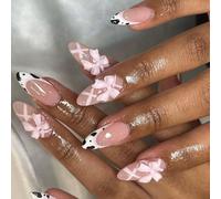 24 piezas Lindos Arcos Uñas Artificiales Prensa Francesa En Uñas Palillo Corto Almendra En Las Uñas Reutilizables Uñas Falsas Para Fiesta
