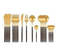 24 piezas mate acero inoxidable cubiertos conjunto vajilla conjunto negro dorado cuchillo tenedor cuchara cuchara cocina cocina cena vajilla conjunto vajilla (Color : Matte black gold)