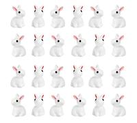 24 Piezas Mini Conejitos de Pascua, Blanco Conejos Miniatura, Figuritas de Conejitos de Resina, Mini Conejo de Pascua para Decoración de Pasteles, Fiesta de Pascua, Casas de Muñecas, Microlandscape