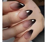 24 Piezas Negro Degradado Uñas Postizas Cortas Almendra, Francesas Press on Nails, Elegantes Naturales Cubierta Completa Uñas Acrílicas, Reutilizables Uñas Falsas Artificiales para Mujeres Niñas