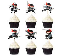 24 piezas Ninja Cupcake Toppers Ninja Muffin Decoración de Artes Marciales Karate Kung Fu Guerrero Decoración para Pasteles Ninja Tema Baby Shower Niños Cumpleaños Fiesta Pastel Decoraciones