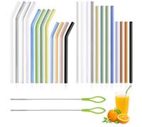 24 Piezas Pajitas Cristal, Pajitas Reutilizables con 2 Cepillos de Limpieza, 12 Pajitas de Vidrio Rectas y 12 Pajitass de Vidrio Curvas para Té de Burbujas, Batidos, Cócteles, Jugos