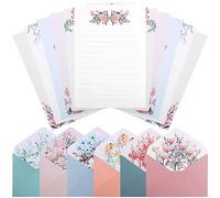24 Piezas Papel de Escribir Floral, con 12 Sobres de Papel Floral Exquisito Papel Escribir Cartas y Juego de Sobres Papel de Escribir con Líneas para Invitación de Boda de Cumpleaños (6 Juegos)