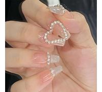 24 piezas Pegs en las uñas Clauseguas de punta francesa con pegamento con pegamento, presione las uñas Soft Gel Press en uñas en 12 tamaños, pegamento semitransparente reutilizable en uñas falsas para