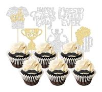 24 piezas plateadas con purpurina para el día del padre, decoración de pastelitos para el día del padre, el mejor padre de la historia, para decoración de pastelitos, para fiestas de cumpleaños de