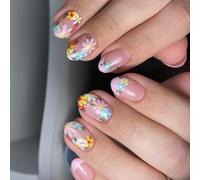 24 Piezas Prensa De Flores En Las Uñas Consejos Franceses Uñas Acrílicas Cubiertas Completas Uñas Falsas Palillo Corto En Uñas Para Mujeres