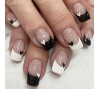 24 piezas Prensa francesa en las uñas San Valentín uñas falsas piso medio en las uñas hermosas uñas de corazón artístico