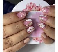 24 piezas presionando en las uñas que ofrecen comodidad y estilos con diseños de corazón de flores blancas uñas cubiertas completas uñas postizas