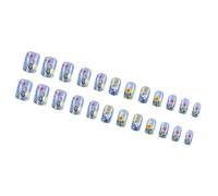 24 Piezas Presione En Las Uñas Cubiertas Llenas Brillantes Acrílico Con Patrón Floral Que Se Enciende Para Diseños Florales De Mujeres Y Niñas