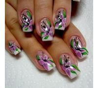 24 Piezas Presione En Las Uñas Falsas Brillantes Con Fundas Llenas Florales Para Mujeres Que Buscan Arte De Consejo Francés