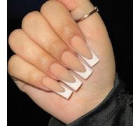24 piezas punta francesa uñas falsas pulsador de cuadras medianas en las uñas Corazón rojo uñas falsas de color rosa desnudo en las uñas clavos extraíbles uñas cubiertas llenas uñas falsas chicas