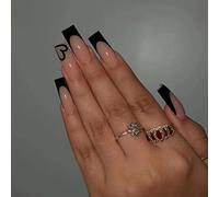 24 piezas punta francesa uñas falsas pulsador de cuadras medianas en las uñas Corazón rojo uñas falsas de color rosa desnudo en las uñas clavos extraíbles uñas cubiertas llenas uñas falsas chicas