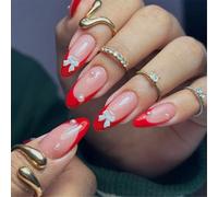 24 piezas San Valentín prensa en uñas forma almendra uñas postizas arcos lindos fundas completas pegado en uñas uñas acrílicas