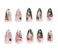 24 piezas/set Uñas de Navidad para presionar puntas de almendra medianas cobertura completa portátil arte de uñas acrílico para niños y mujeres uñas de Navidad para presionar almendra corta