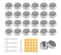 24 Piezas Tarros Cosmeticos Aluminio, 5ml Tarros de Crema Viaje,Latas Envases de Aluminio con Tapa Pequeños, Tarro Muestra Cosmética, Envases Vacíos de Bálsamo Labial, con Pegatinas y 5 Cucharas